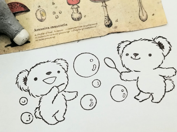 消しゴムはんこ　253　くま　シャボン玉　スタンプ　はんこ 3枚目の画像