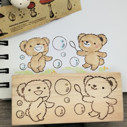 消しゴムはんこ　253　くま　シャボン玉　スタンプ　はんこ 1枚目の画像