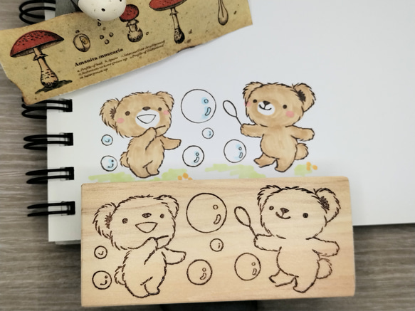 消しゴムはんこ　253　くま　シャボン玉　スタンプ　はんこ 1枚目の画像