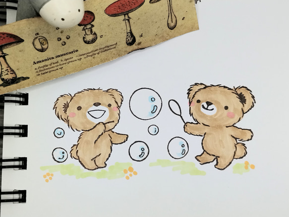 消しゴムはんこ　253　くま　シャボン玉　スタンプ　はんこ 2枚目の画像