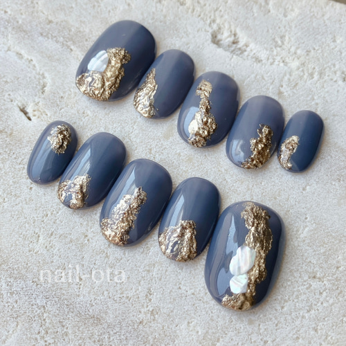 ネイルチップ 大人ニュアンス ブルー 青 ブルーグレー ワンポイント
