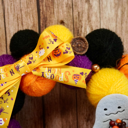 ハロウィンリース ニットリース 毛糸玉リース お化け リース