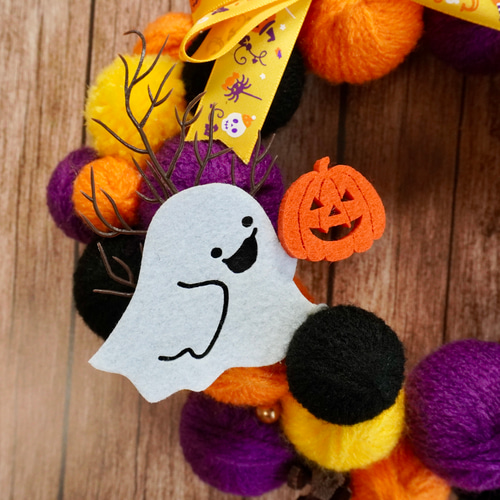 ハロウィンリース ニットリース 毛糸玉リース お化け リース