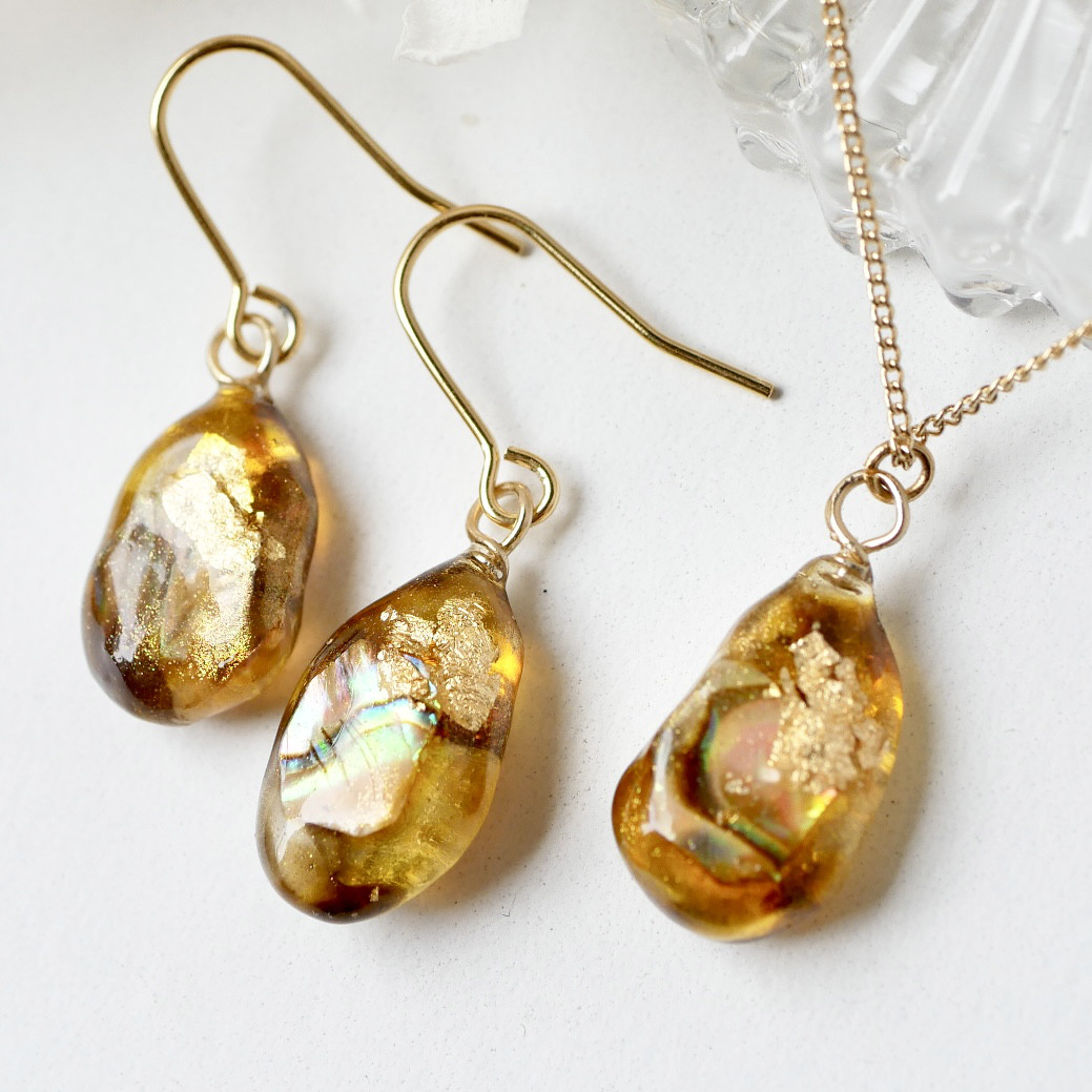 べっ甲ガラスと本物貝殻のjewelryセット