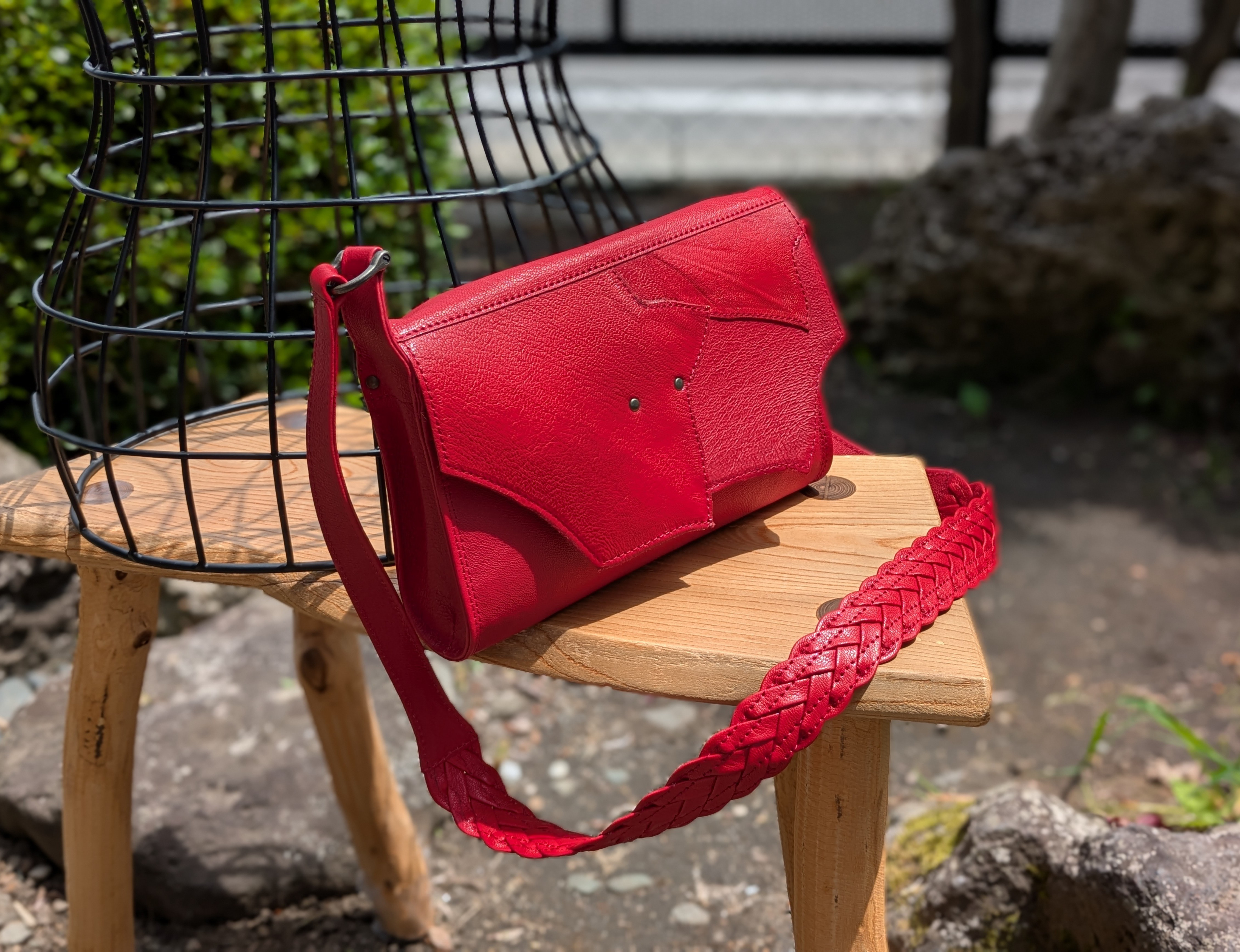 本革 レザーバッグ 赤ゴート×赤豚革ポシェット ポシェット