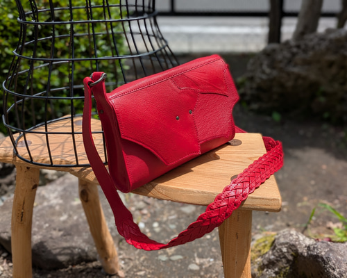 本革 レザーバッグ 赤ゴート×赤豚革ポシェット ポシェット