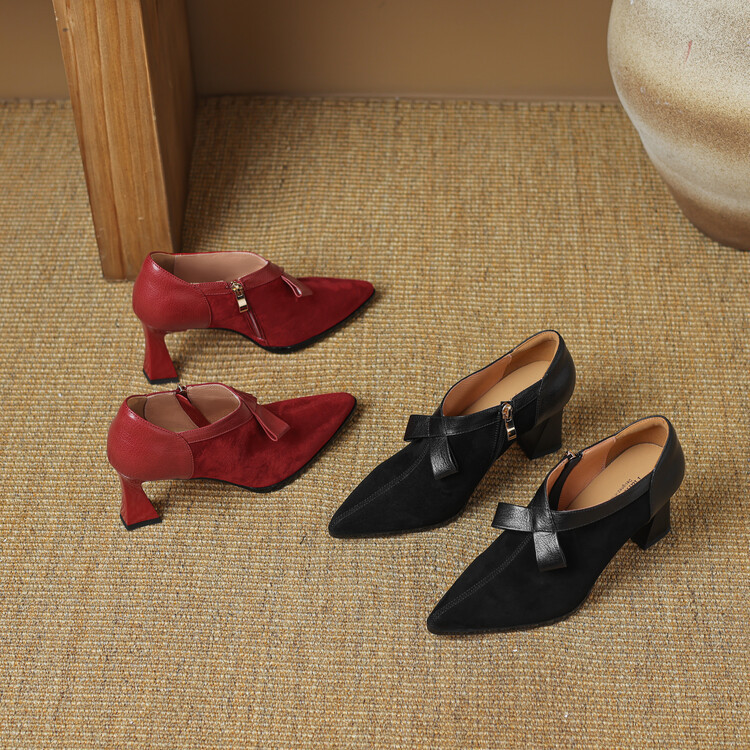 お洒落内外全革パンプスハイヒール 通勤シューズレディース本革靴大人シンプルファスナーデザイン＃1031