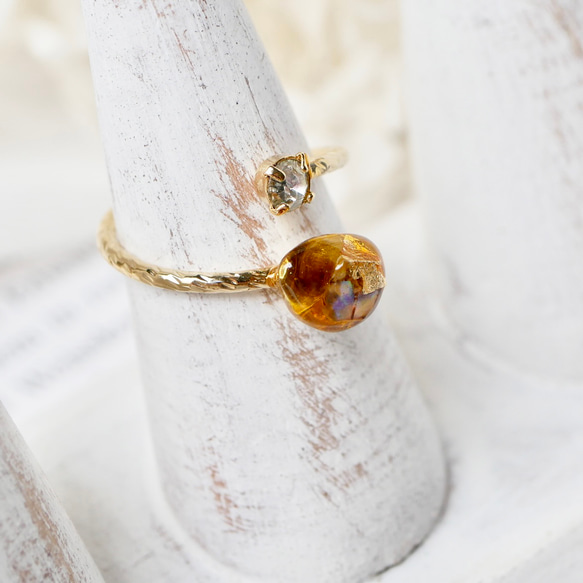 べっ甲ガラスと本物貝殻のjewelryリング 7枚目の画像