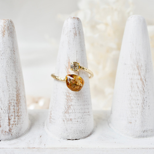 本鼈甲 リング ☆rinrinrin☆本鼈甲k18付き琥珀入りリング ☆rinrinrin☆