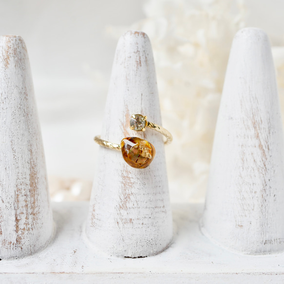 べっ甲ガラスと本物貝殻のjewelryリング 6枚目の画像