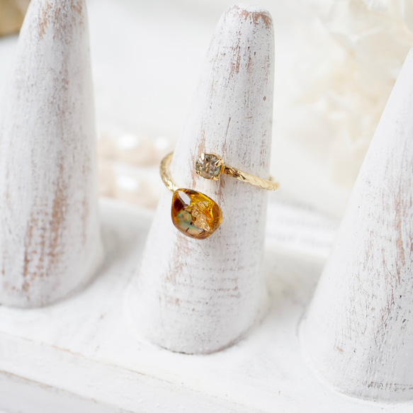べっ甲ガラスと本物貝殻のjewelryリング 4枚目の画像