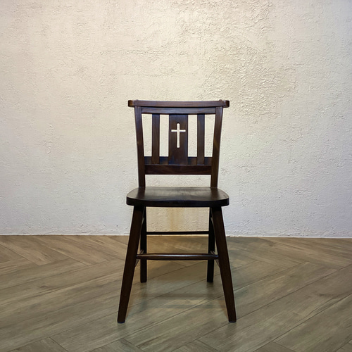 アンティーク調 ボックス付 クロス チャーチチェア 教会 椅子 ダーク