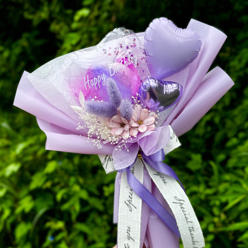 バルーンブーケ パープルミニブーケ・卒業・誕生日・発表会・結婚祝い