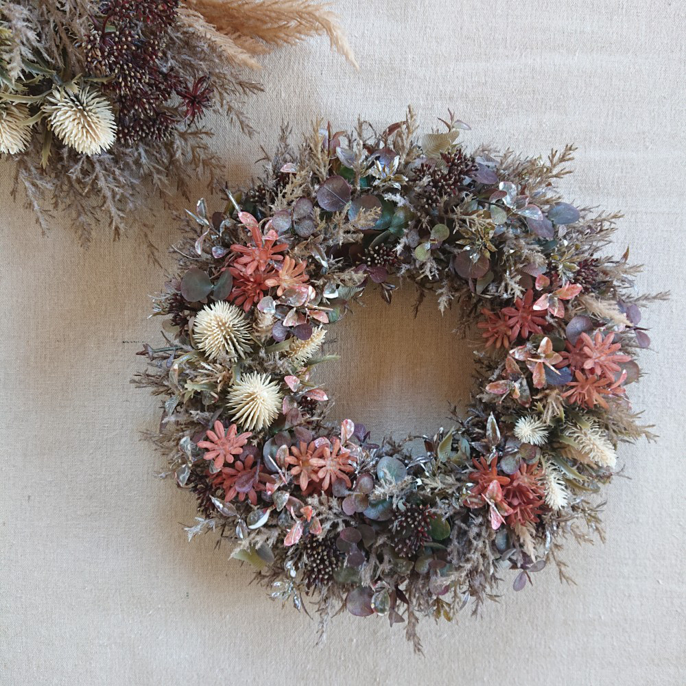 *パンパスグラスとエリンジウムの秋色リース(28cm)*074*