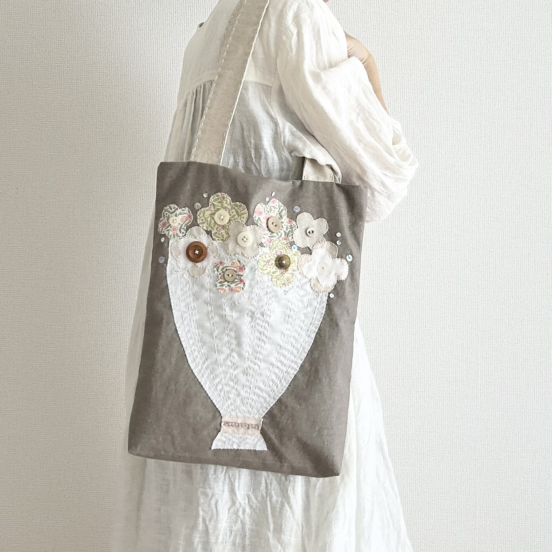 ちくちく手縫い 花束トートバッグ トートバッグ atelier mokka