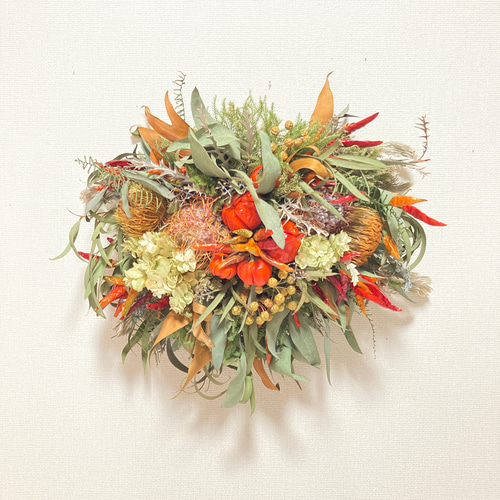 ハロウィン創作スワッグ ソラナムパンプキン＆トウガラシ スワッグ