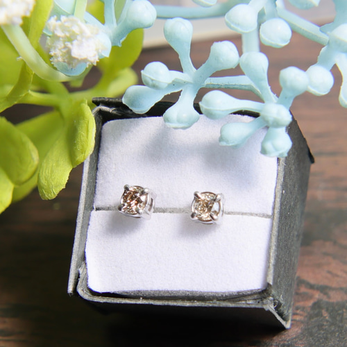 天然ブラウンダイヤとサージカルステンレスの一粒ピアス 天然ブラウンダイヤとサージカルステンレスの一粒ピアス ピアス