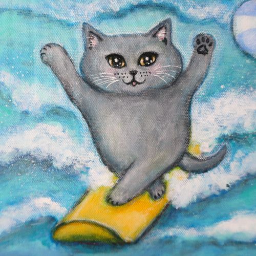 原画「大白猫の住む南の島の海で」 F10号 #猫の絵 #絵画 #海 #猫