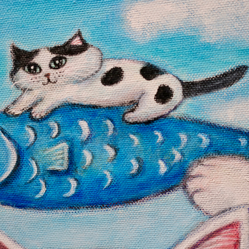 原画「大白猫の住む南の島の海で」 F10号 #猫の絵 #絵画 #海 #猫