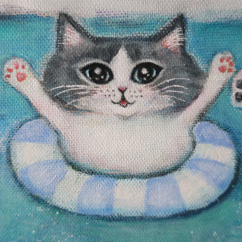 原画「大白猫の住む南の島の海で」 F10号 #猫の絵 #絵画 #海 #猫