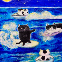 原画「星空の海のモノトーンキャッツ」 F10号 #猫の絵 #ねこ #海 #猫