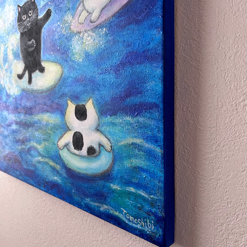 原画「星空の海のモノトーンキャッツ」 F10号 #猫の絵 #ねこ #海 #猫