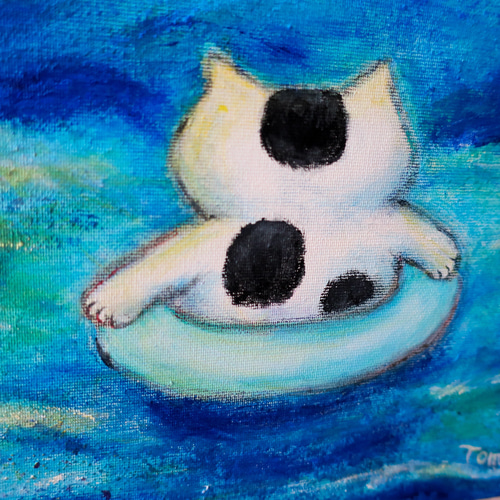 原画「星空の海のモノトーンキャッツ」 F10号 #猫の絵 #ねこ #海 #猫