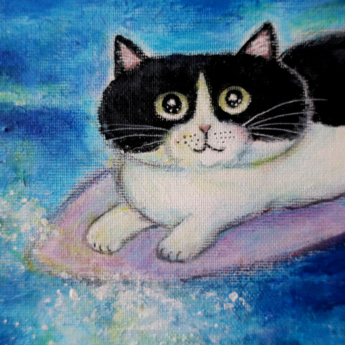 原画「星空の海のモノトーンキャッツ」 F10号 #猫の絵 #ねこ #海