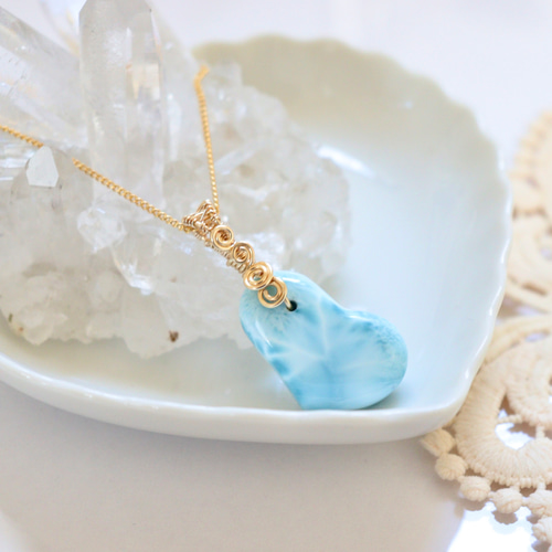 天然石ハートラリマーのワイヤージュエリーネックレス✧ヒーリング