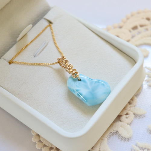 天然石ハートラリマーのワイヤージュエリーネックレス✧ヒーリング