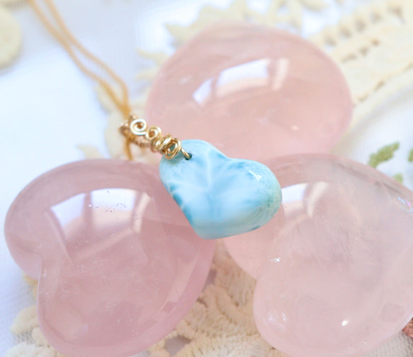 天然石ハートラリマーのワイヤージュエリーネックレス✧ヒーリング  