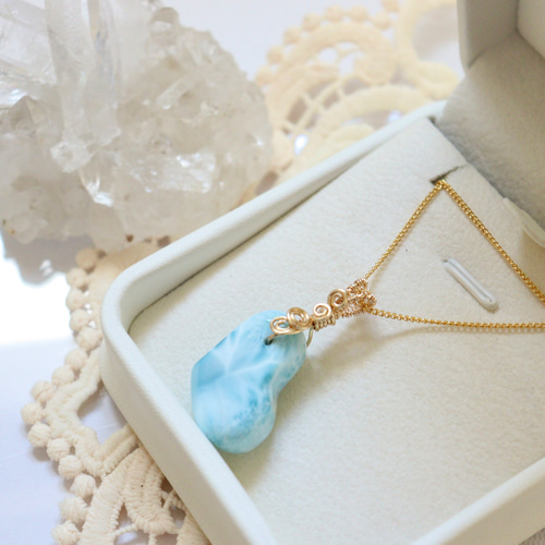 天然石ハートラリマーのワイヤージュエリーネックレス✧ヒーリング