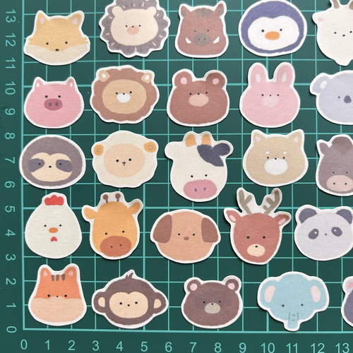 動物♡490円♡手描き フレークシール 30枚 かわいい動物 フレークシール 【28種類】【直径約2〜3㎝】 シール