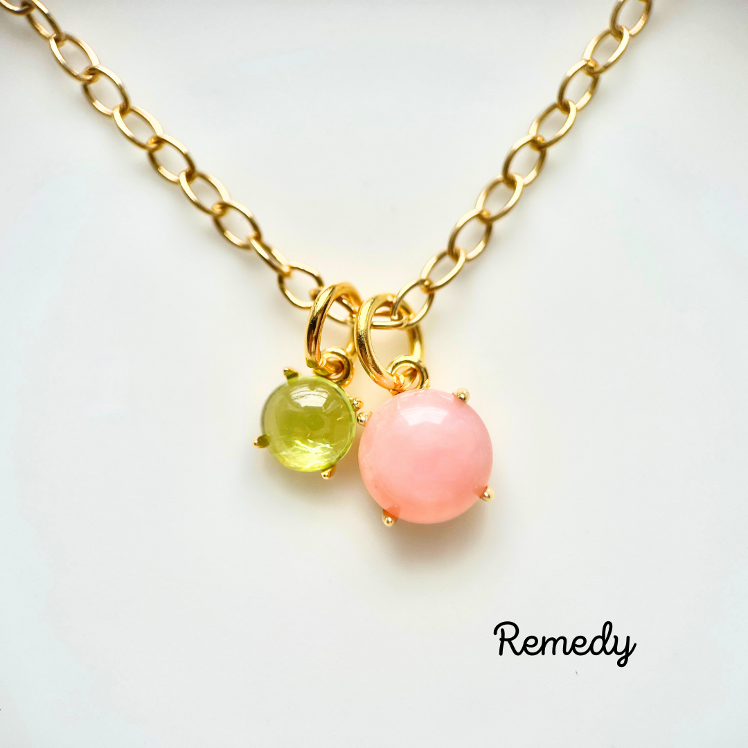 ピンクオパールとペリドットのWペンダント〜silver925/18KGP/10月誕生石・８月誕生石