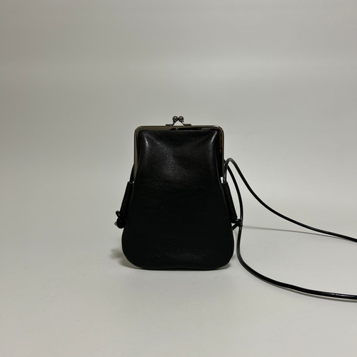 姫路レザーがま口ポシェット◇黒 スマホショルダー スマホ 