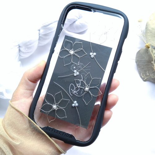 iPhoneケース スマホケース シルバーワイヤーフラワー iPhone