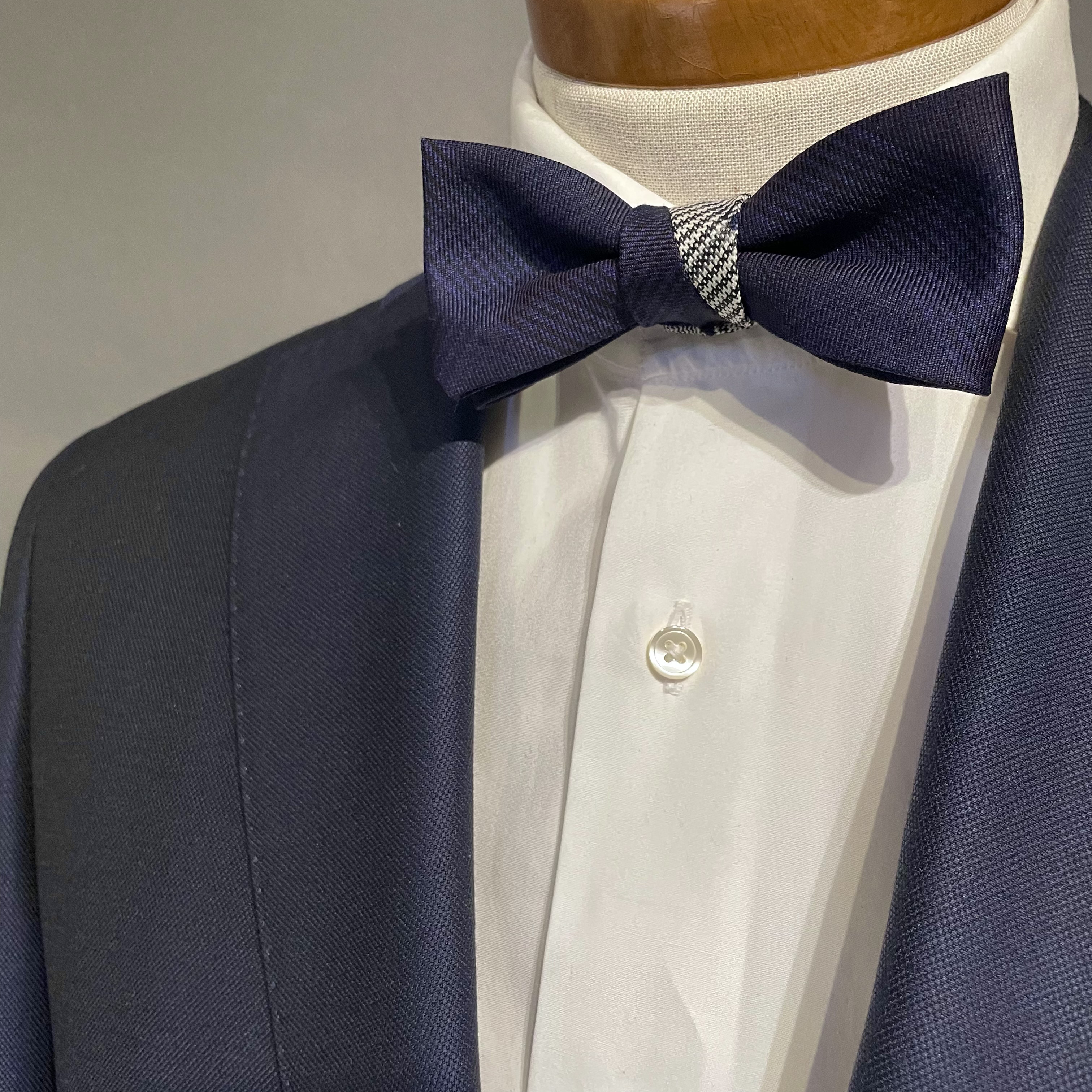【受注製作】蝶ネクタイ　イタリア　ボウタイ　ネイビー　チェック　ブライダル　パーティー　二次会　プレゼント　ギフト