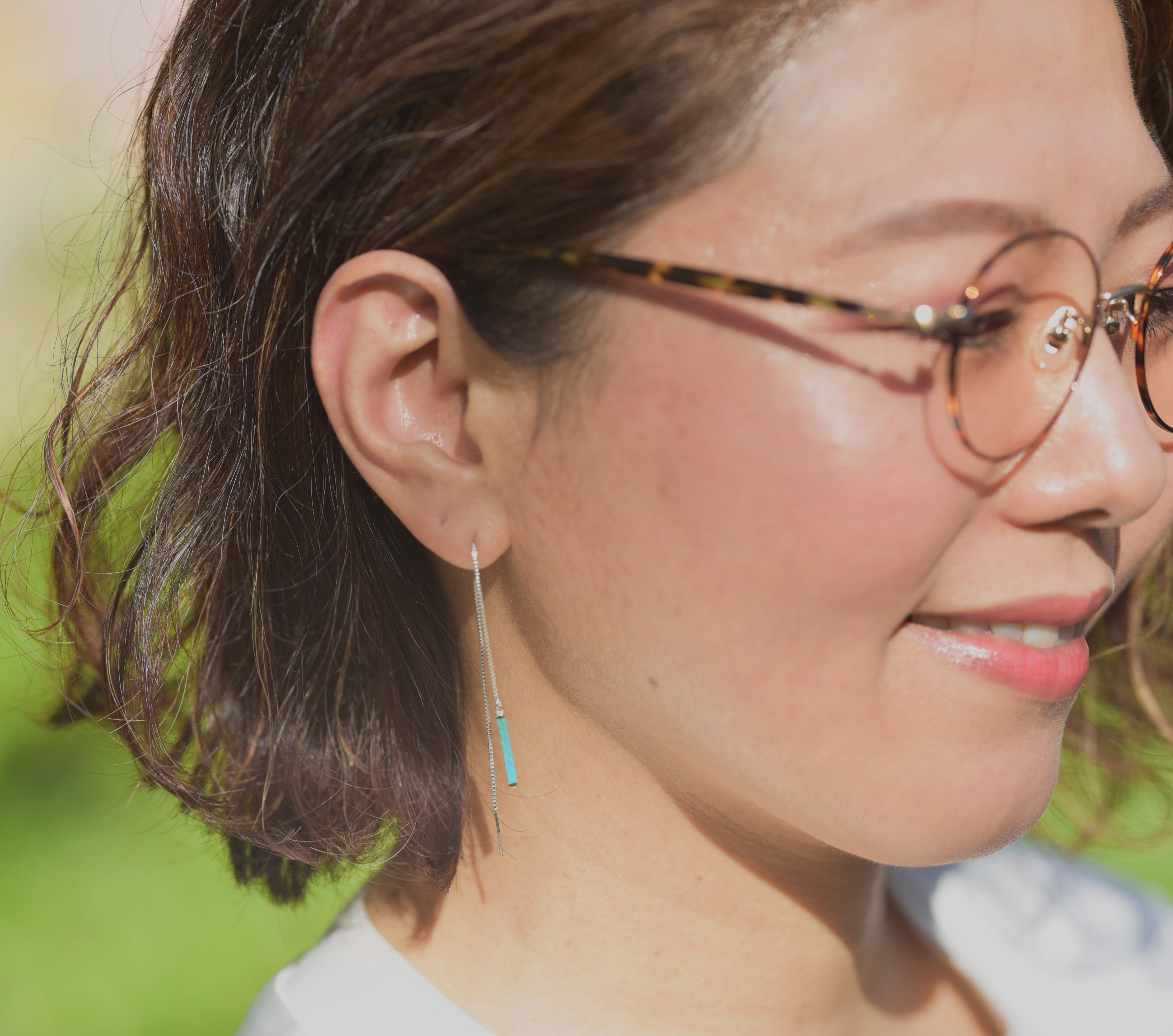 【SV925】 ターコイズ × ベネチアンorボールチェーンの揺れるアメリカンピアス｜オフィスカジュアル・ドレスにも