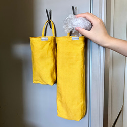 イロドル　まるめてぽいするポリ袋・排水口ネット収納/レジ袋・ビニール袋収納　ロング/ショート　マスタードイエロー 2枚目の画像