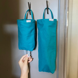 イロドル　まるめてぽいするポリ袋・排水口ネット収納/レジ袋・ビニール袋収納　ロング/ショート　ターコイズブルー 2枚目の画像