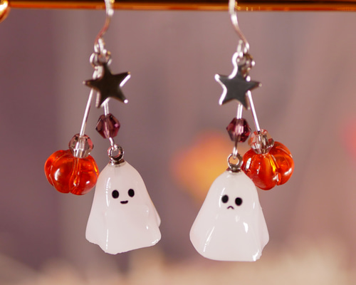 ハロウィン！2種のオバケとカボチャのピアス・イヤリング／シルバー