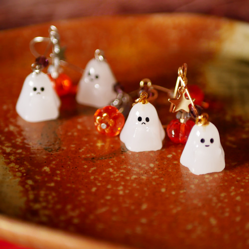 ハロウィン！2種のオバケとカボチャのピアス・イヤリング／シルバー