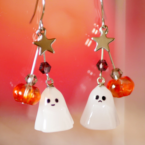 ハロウィン！2種のオバケとカボチャのピアス・イヤリング／シルバー