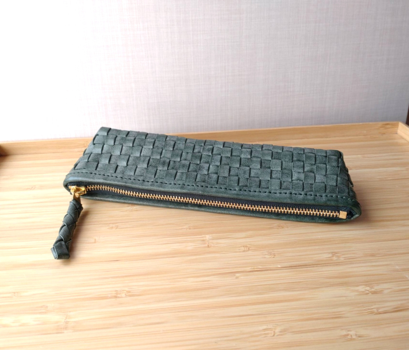 革編み＊レザーペンケース　ロロマレザー　イントレチャート　ハンドメイド