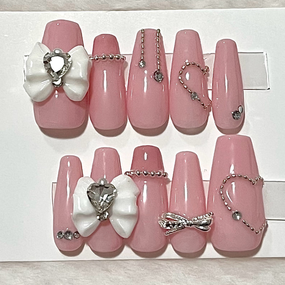 ♡ネイルチップ♡ リボン ピンク マグネット ワンホン シンプル  