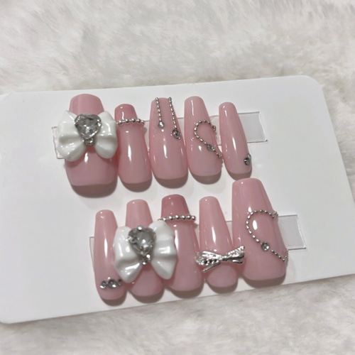 ♡ネイルチップ♡ リボン ピンク マグネット ワンホン シンプル