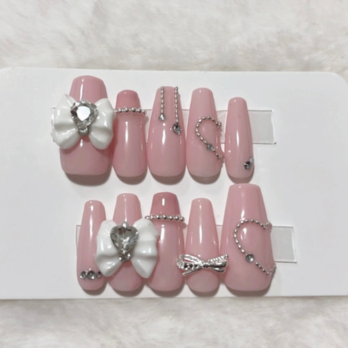 ♡ネイルチップ♡ リボン ピンク マグネット ワンホン シンプル  