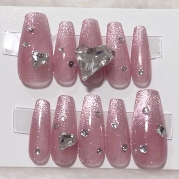 ♡ネイルチップ♡ ハート ピンク マグネット ワンホン シンプル