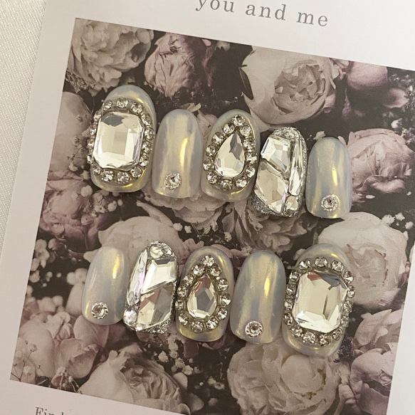 design3】韓国ホワイトオーロラネイルチップ ネイルチップ（つけ爪  