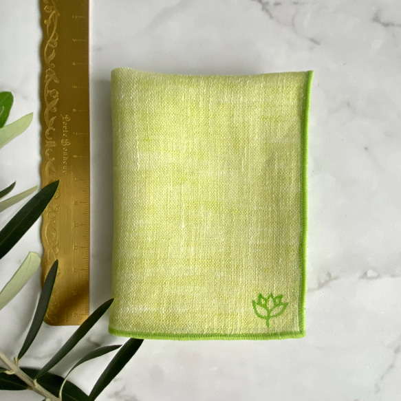 AB：リネン100% 若菜色 巻きロック(黄緑) ダブルガーゼ・ハンカチ